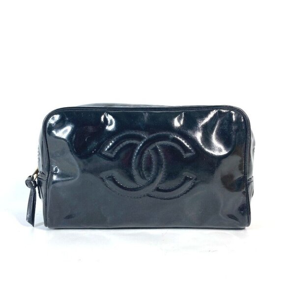 CHANEL Cosmetic porch CC CC Mark Makeup pouch Cosmetics Pouch enamel Black - Picture 1 of 15